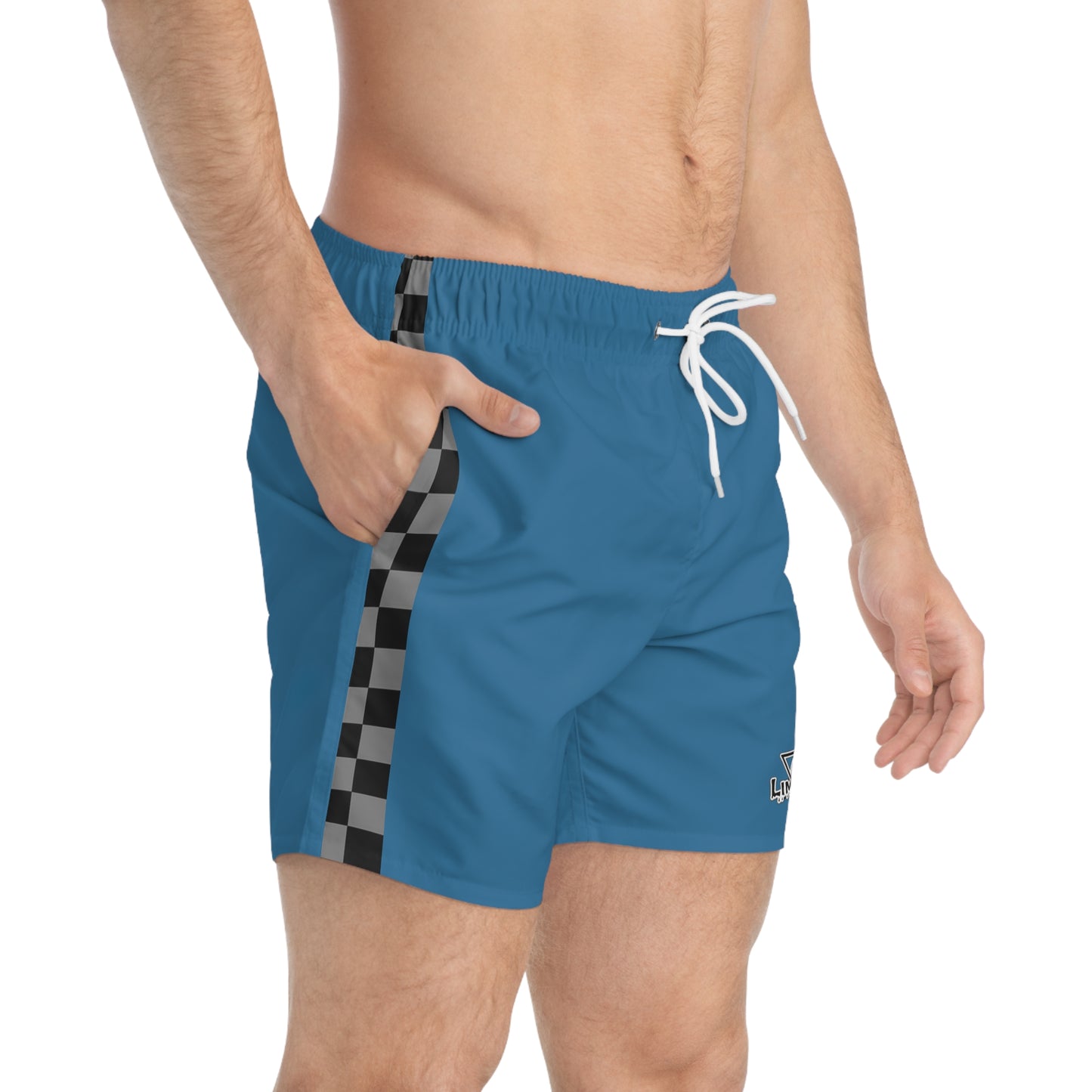 LimitZero Grey checkered Dark Blue Logo Surf Shorts