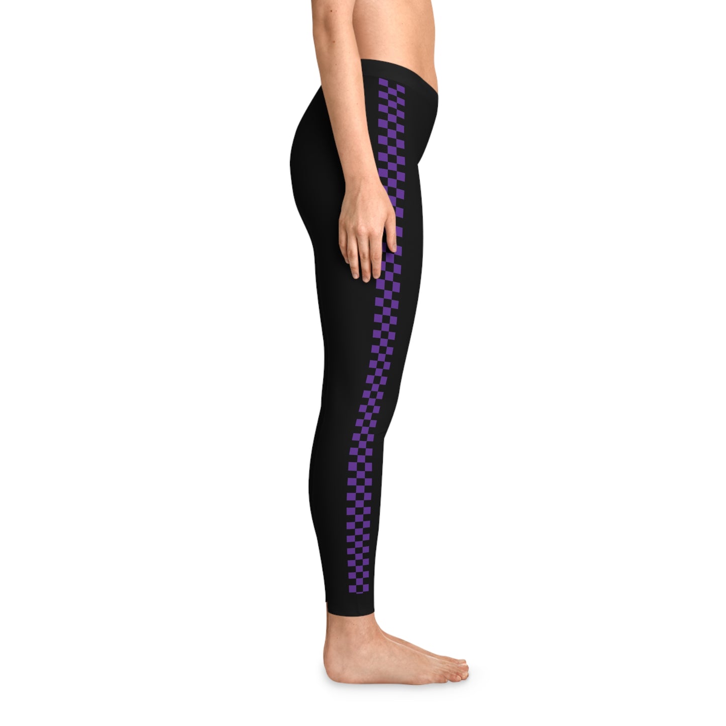 LimitZero Stretchy Purple Checkered Mid-Waist Leggings