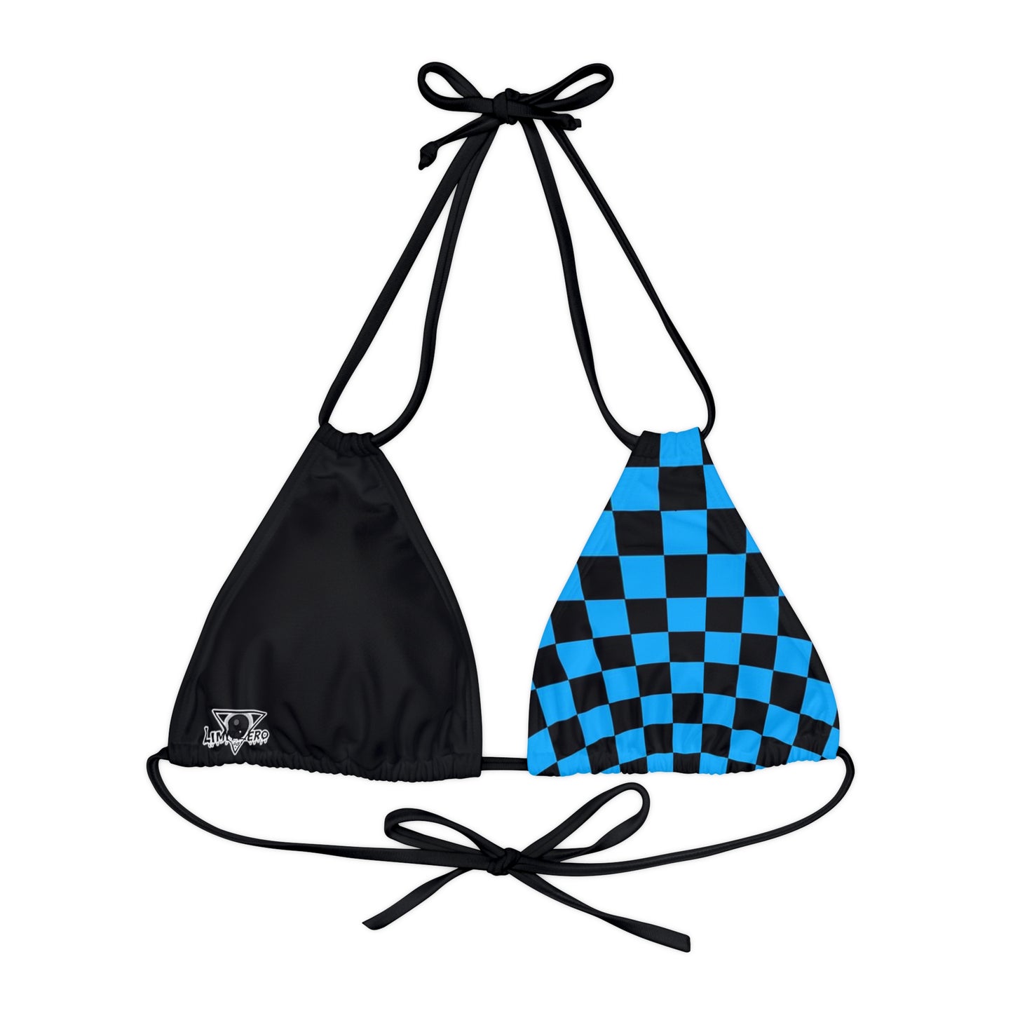 LimitZero Blue Half Checkered V2 Strappy Triangle Bikini Top