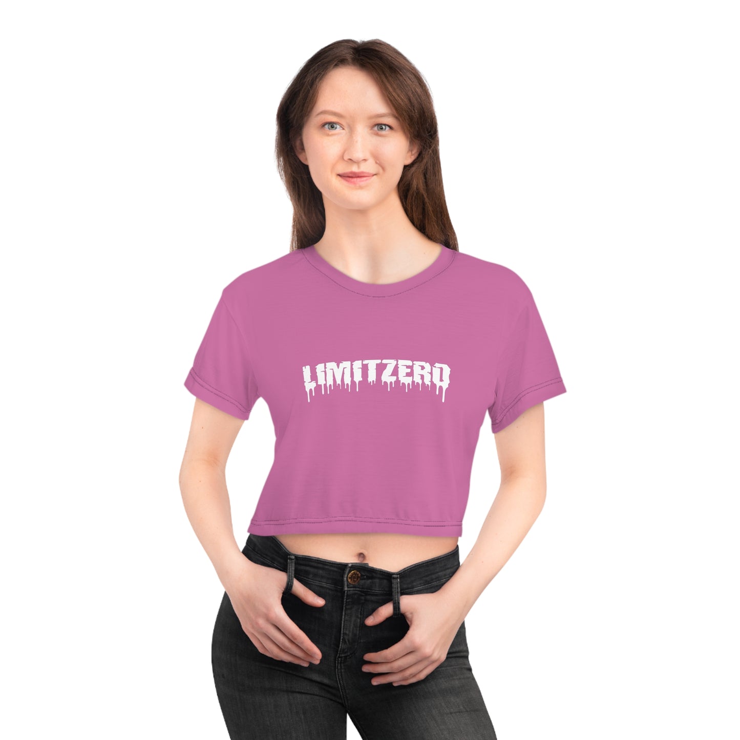 LimitZero Women`s baby Pink Plain New Era Front Drip Logo Crop Tee (DTG)