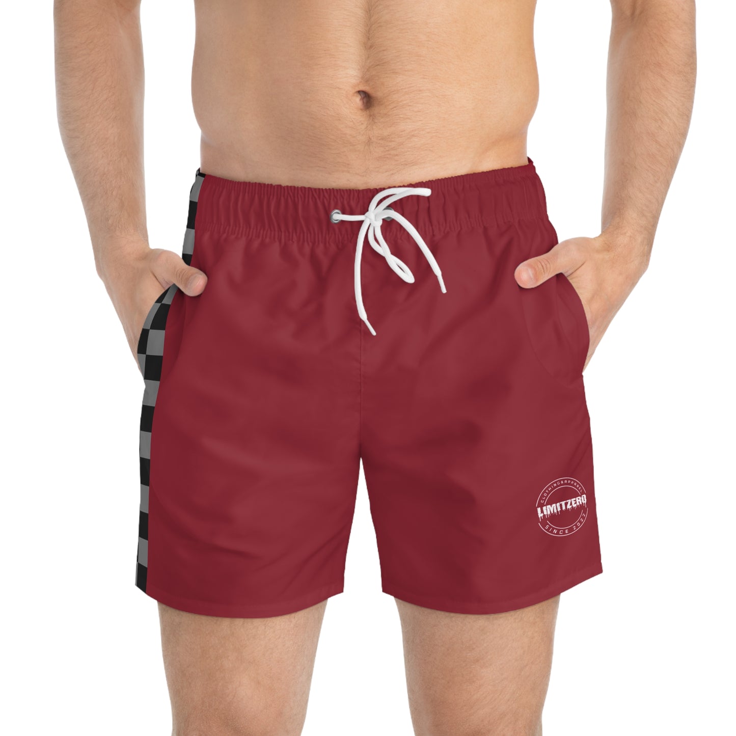 LimitZero Grey checkered Maroon Logo Surf Shorts V3