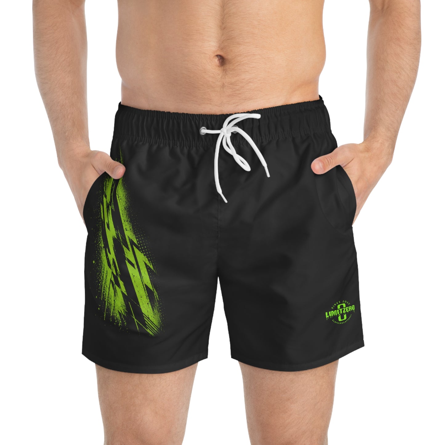LimitZero Green-Logo RS Surf Shorts with Green Graffiti Pockets