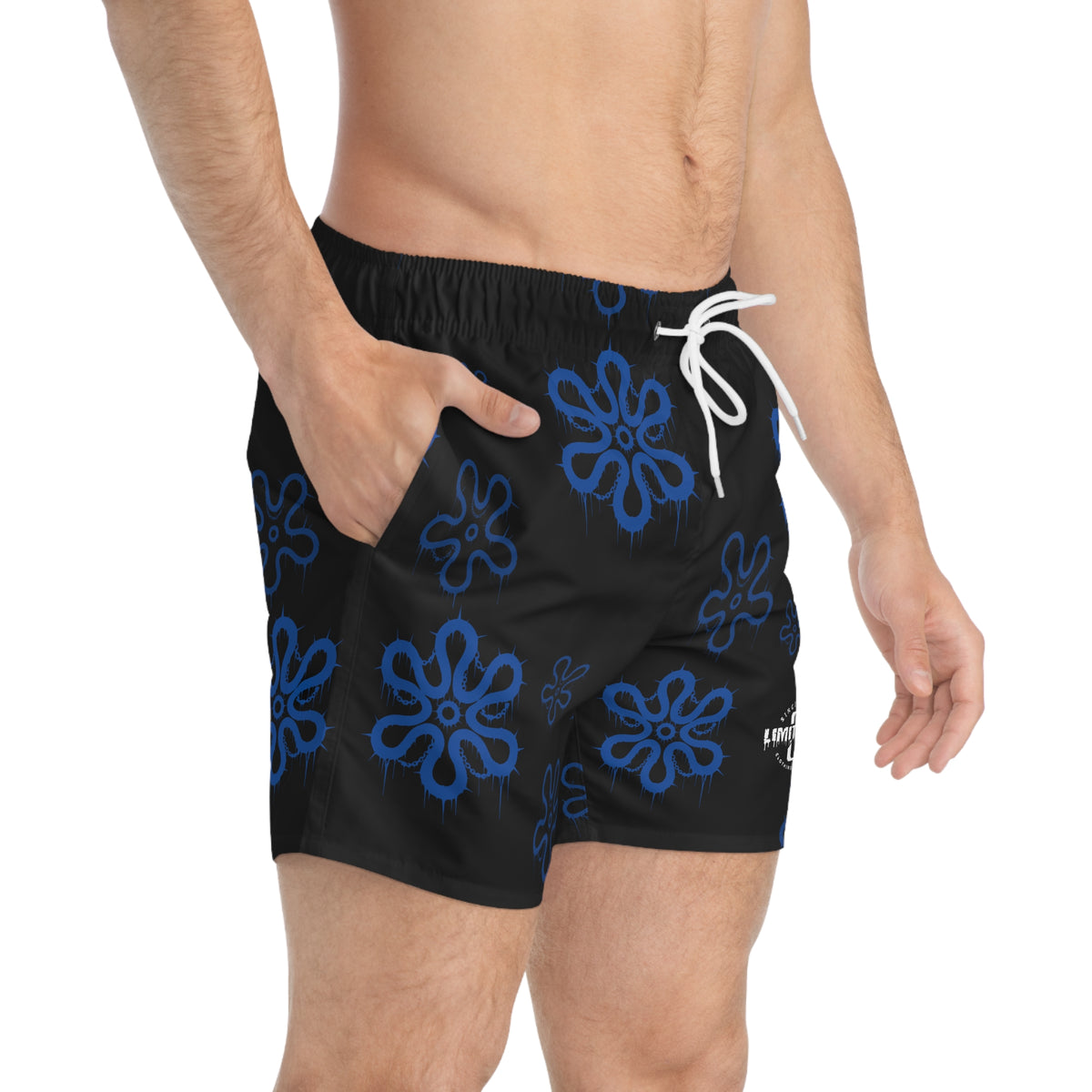 LimitZero Blue D3ad-Hawaii SurfShorts with Grey Graffiti Pockets
