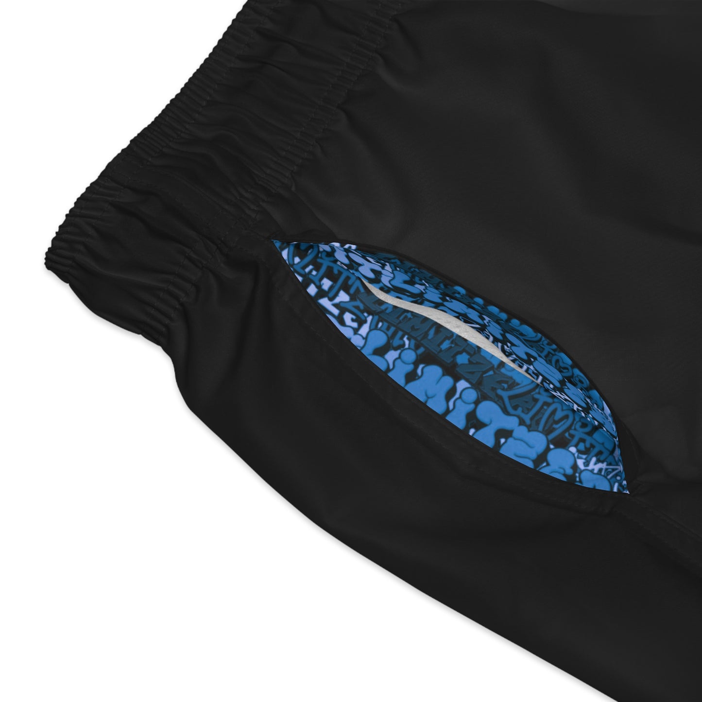 LimitZero Plain-White Logo Surf Shorts with Blue Graffiti Pockets