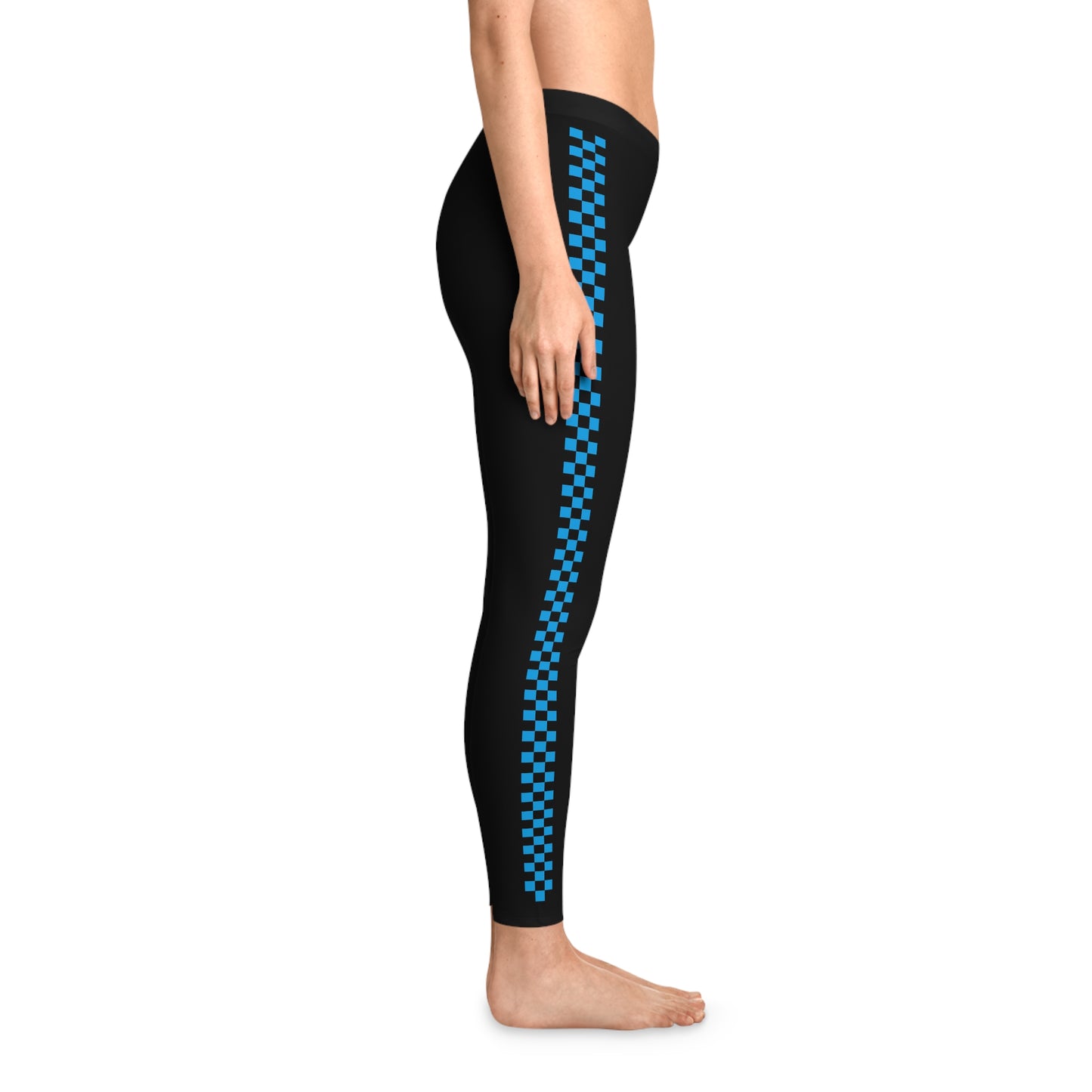 LimitZero Stretchy Blue Checkered Mid-Waist Leggings