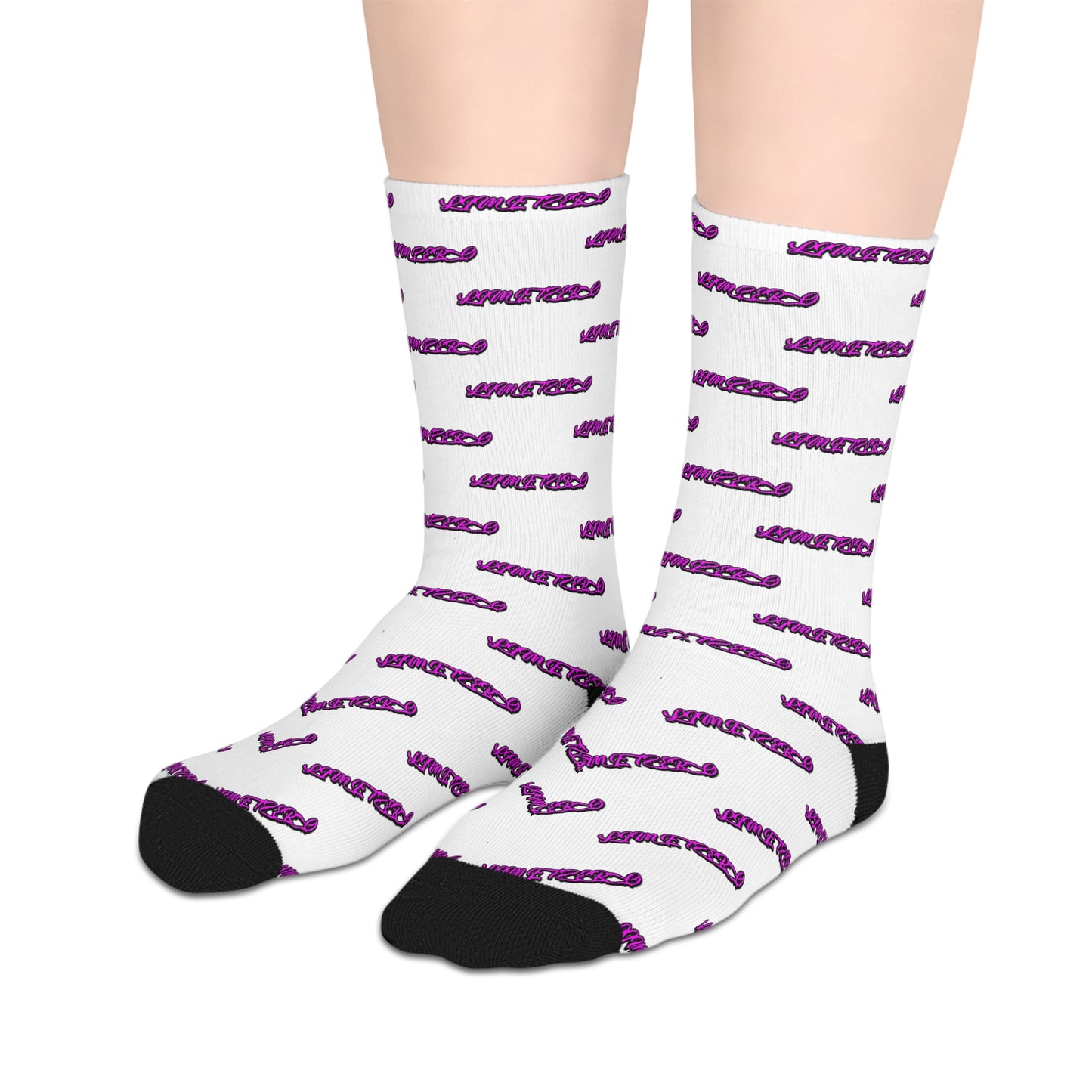 LimitZero White Pink-G Athletic Mid-Calf Sport Crew Socks