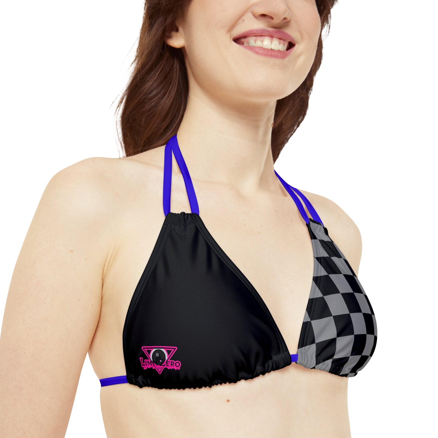 LimitZero Grey Half Checkered Pink V2 Strappy Triangle Bikini Top