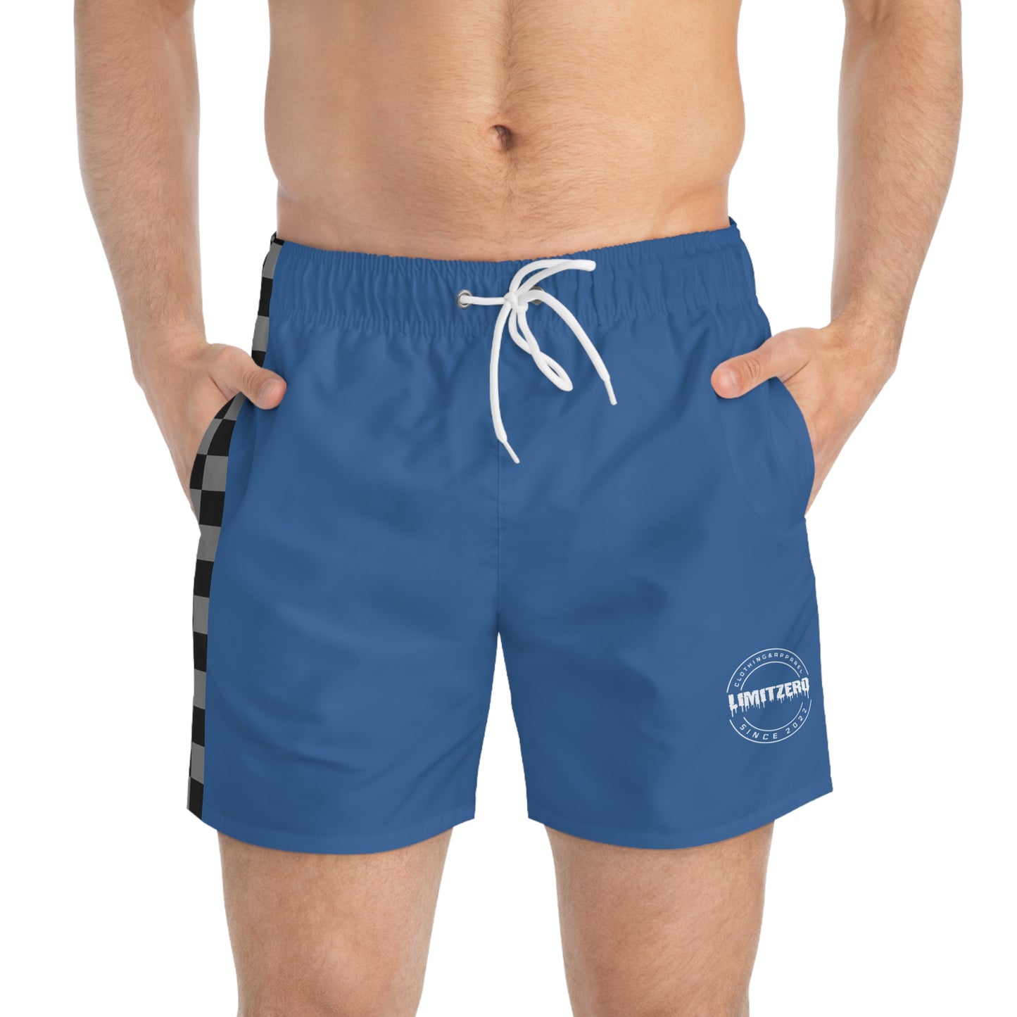 LimitZero Grey checkered Dark Blue Logo Surf Shorts