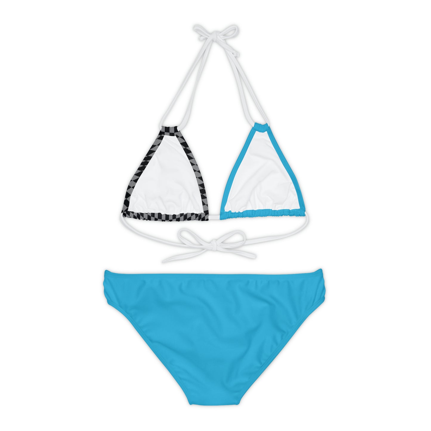 LimitZero Blue/Grey Half-Checkered-Top Strap Bikini Set (Plain Bottom)