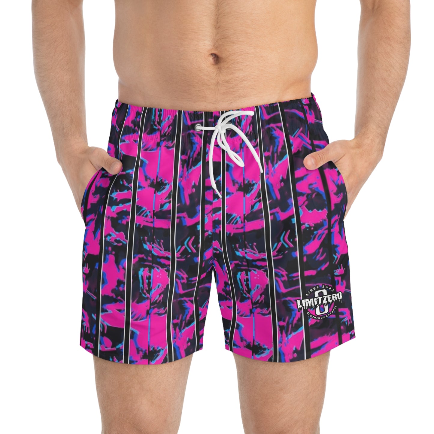 LimitZero Pink 90s Captain Camo Surf Shorts with Grey Graffiti Pockets