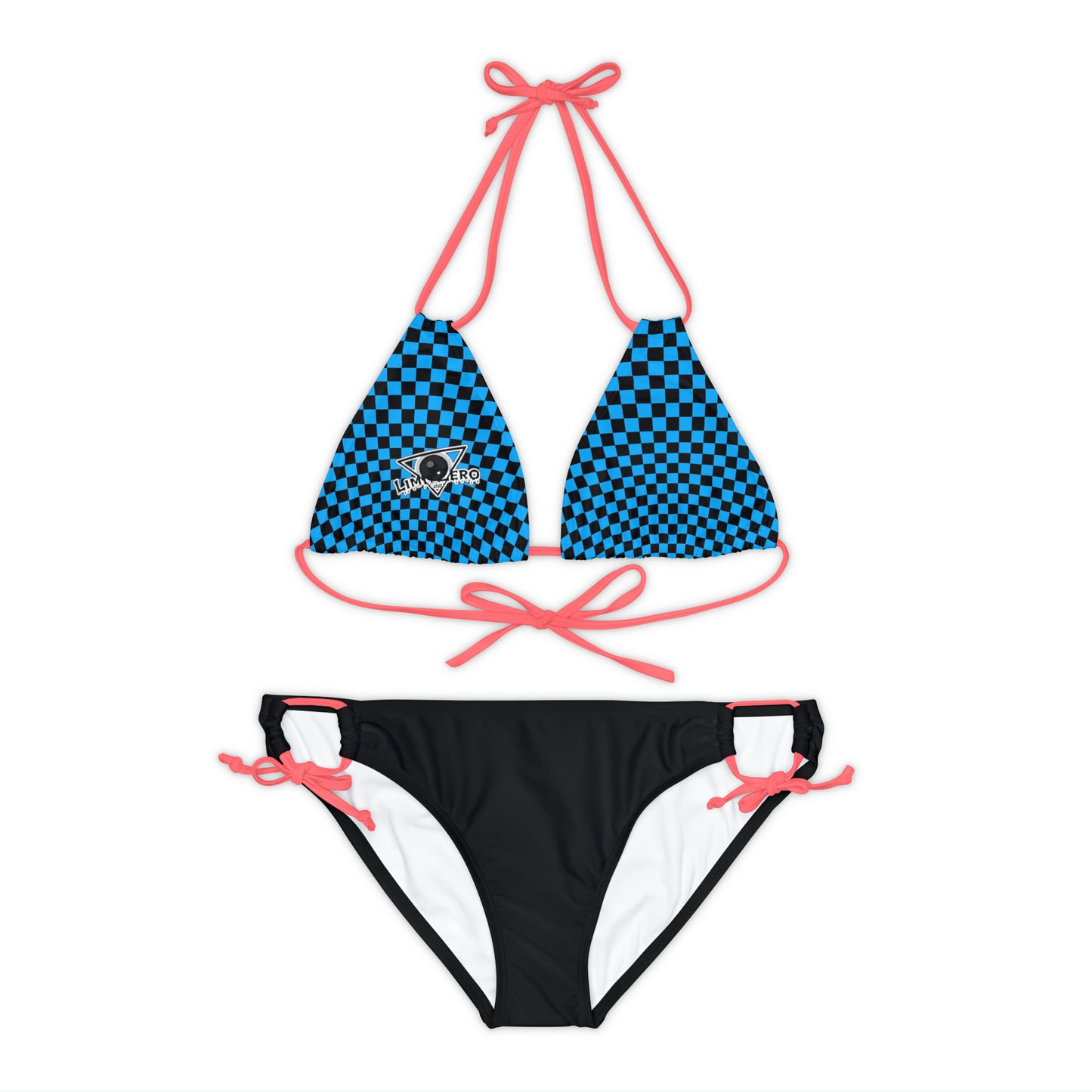 LimitZero Checkered-Top Strap Bikini Set (Plain Bottom)