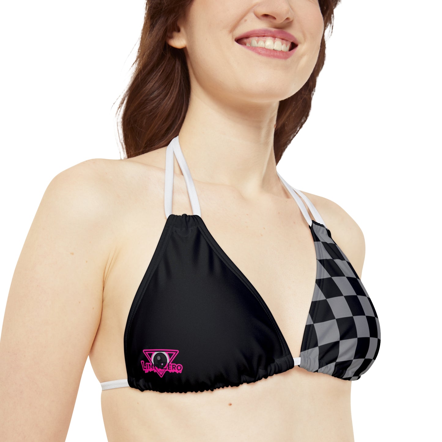 LimitZero Grey Half Checkered Pink V2 Strappy Triangle Bikini Top