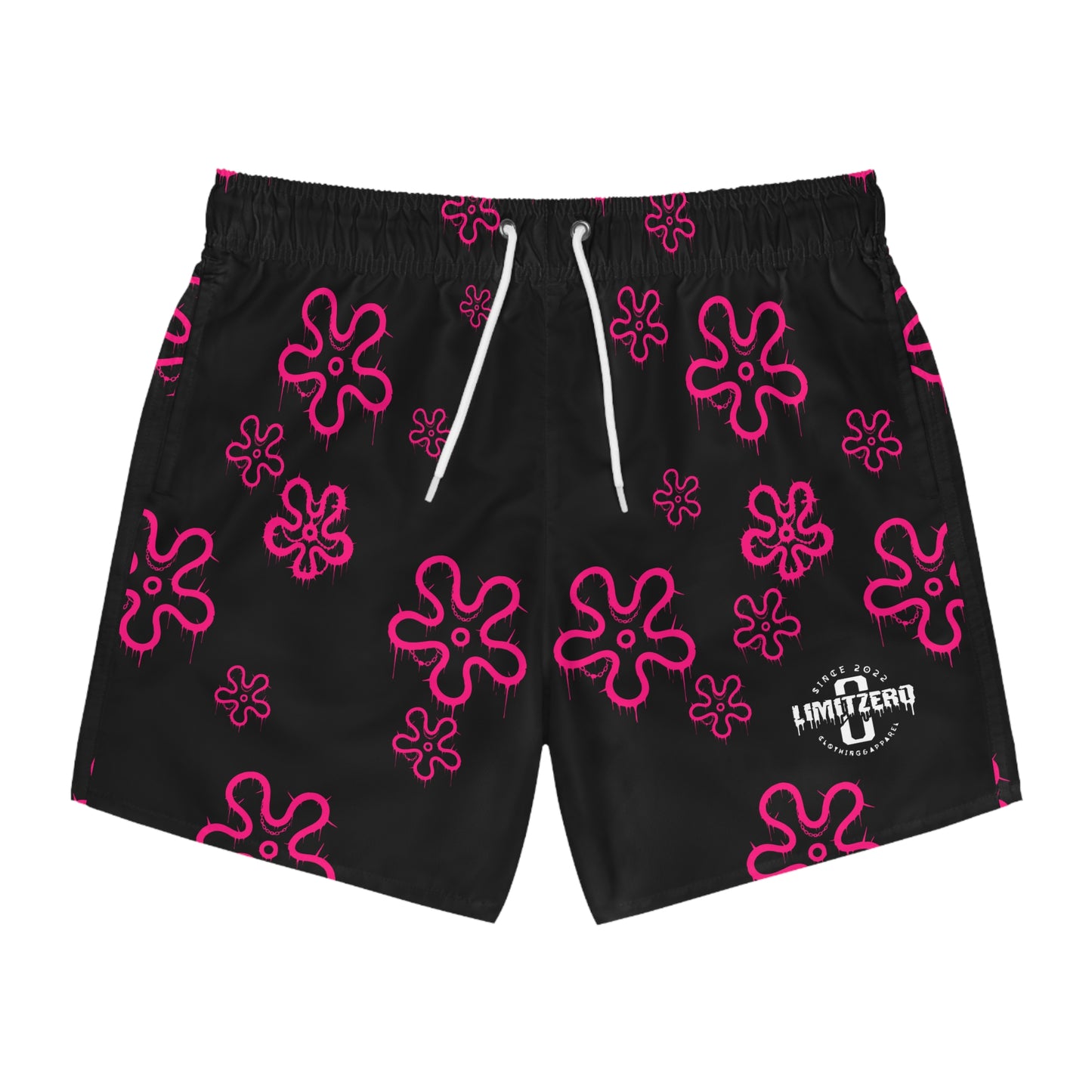LimitZero Pink D3ad-Hawaii Surf Shorts with Grey Graffiti Pockets