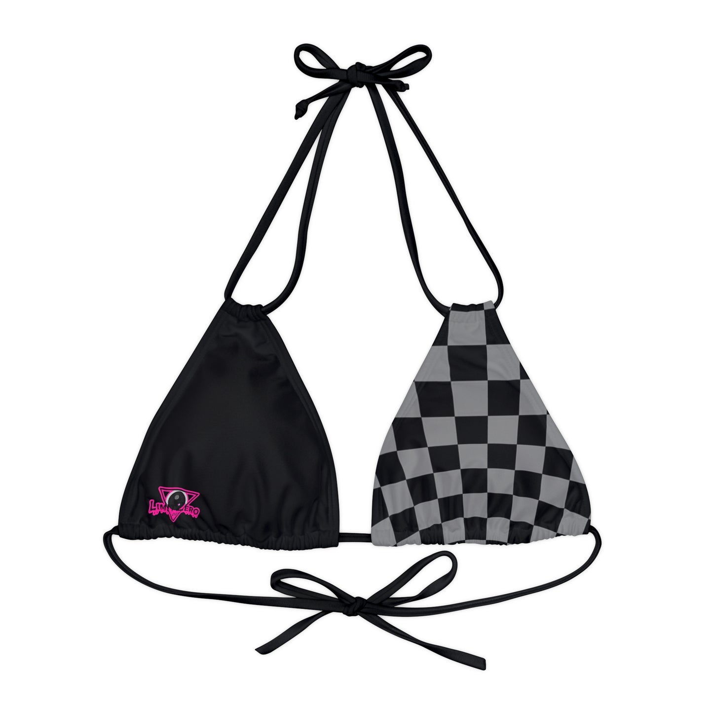 LimitZero Grey Half Checkered Pink V2 Strappy Triangle Bikini Top