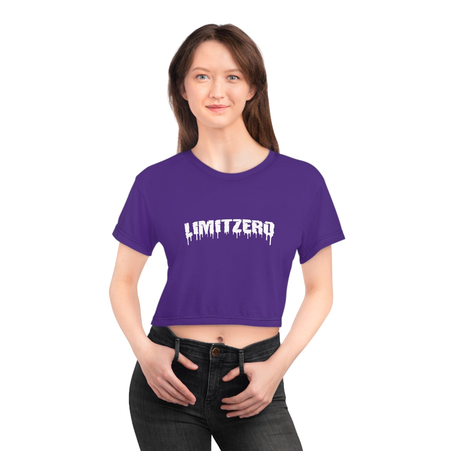 LimitZero Women`s Purple Plain New Era Front Drip Logo Crop Tee (DTG)