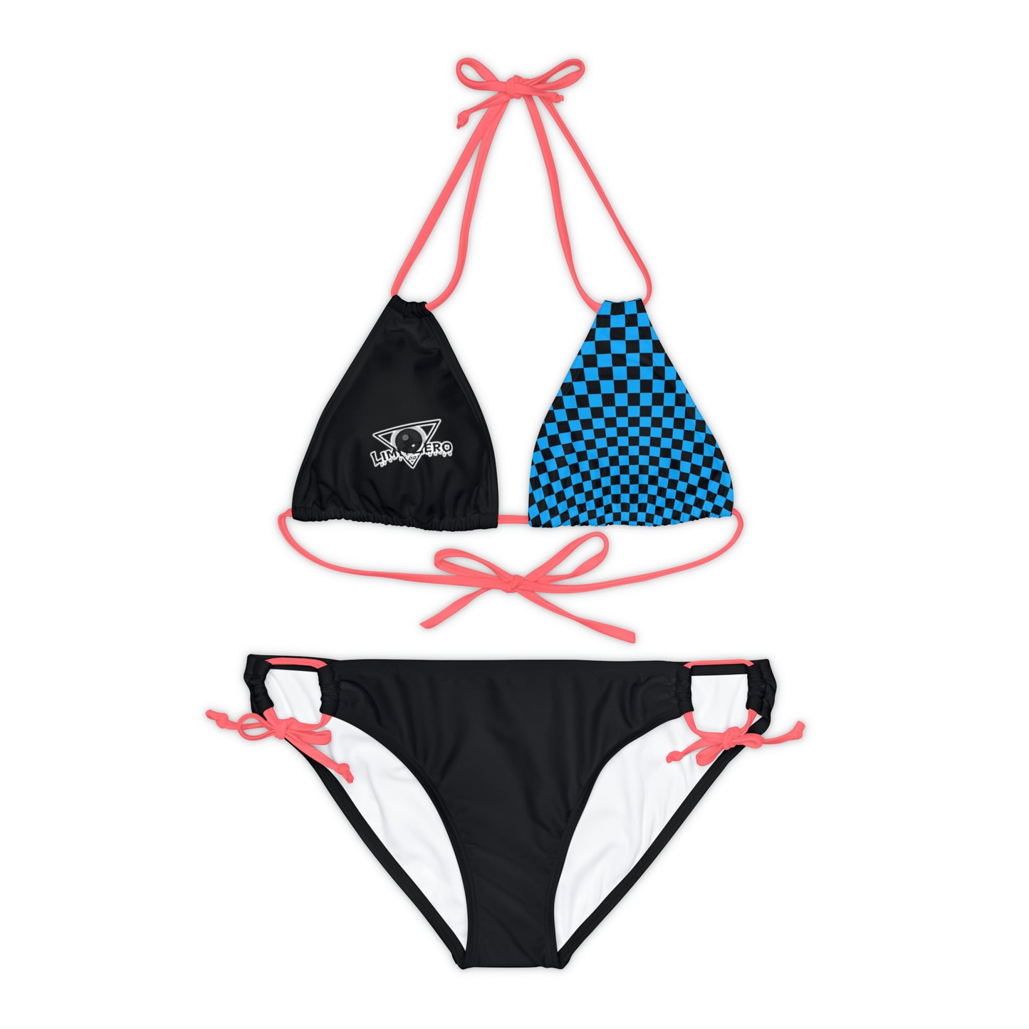 LimitZero Half-Checkered-Top Strap Bikini Set (Plain Bottom)