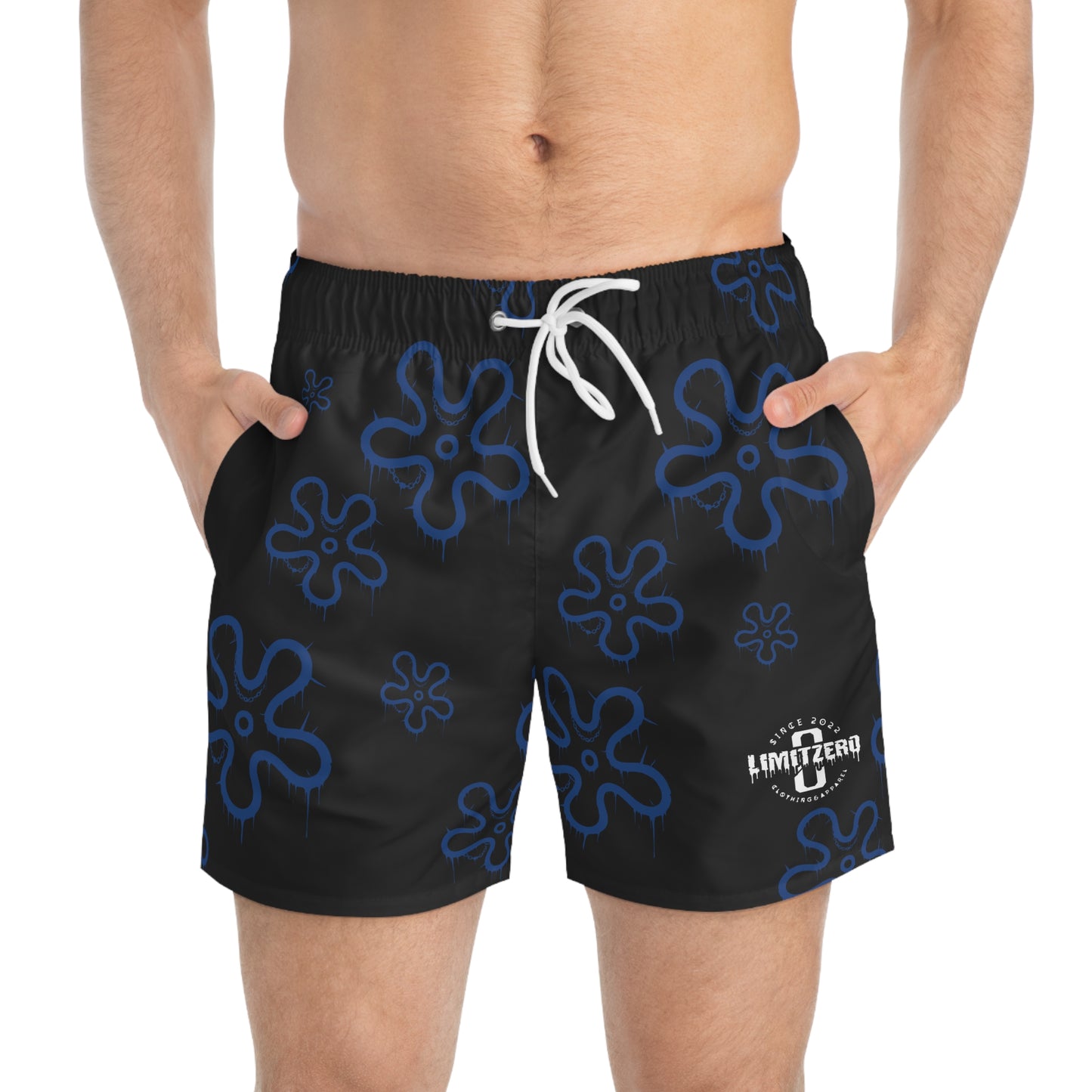 LimitZero Blue D3ad-Hawaii SurfShorts with Grey Graffiti Pockets
