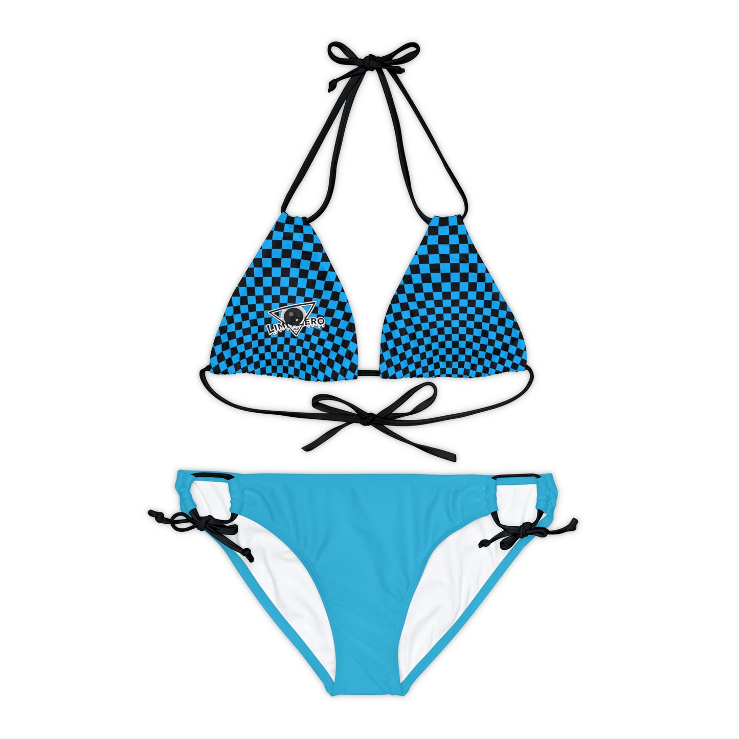 LimitZero Blue Checkered-Top Strap Bikini Set (Plain Bottom)