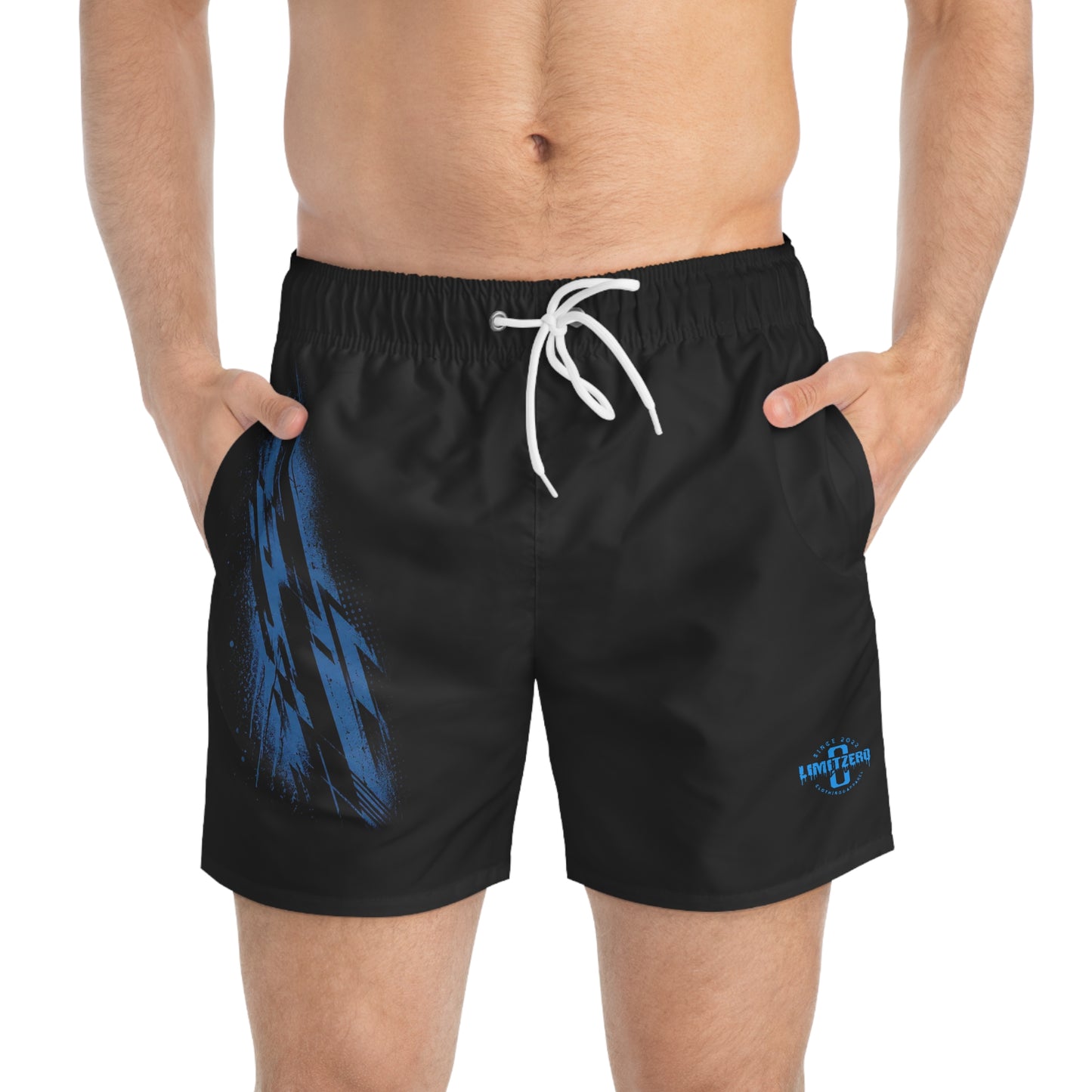 LimitZero Blue-Logo RS Surf Shorts with Blue Graffiti Pockets