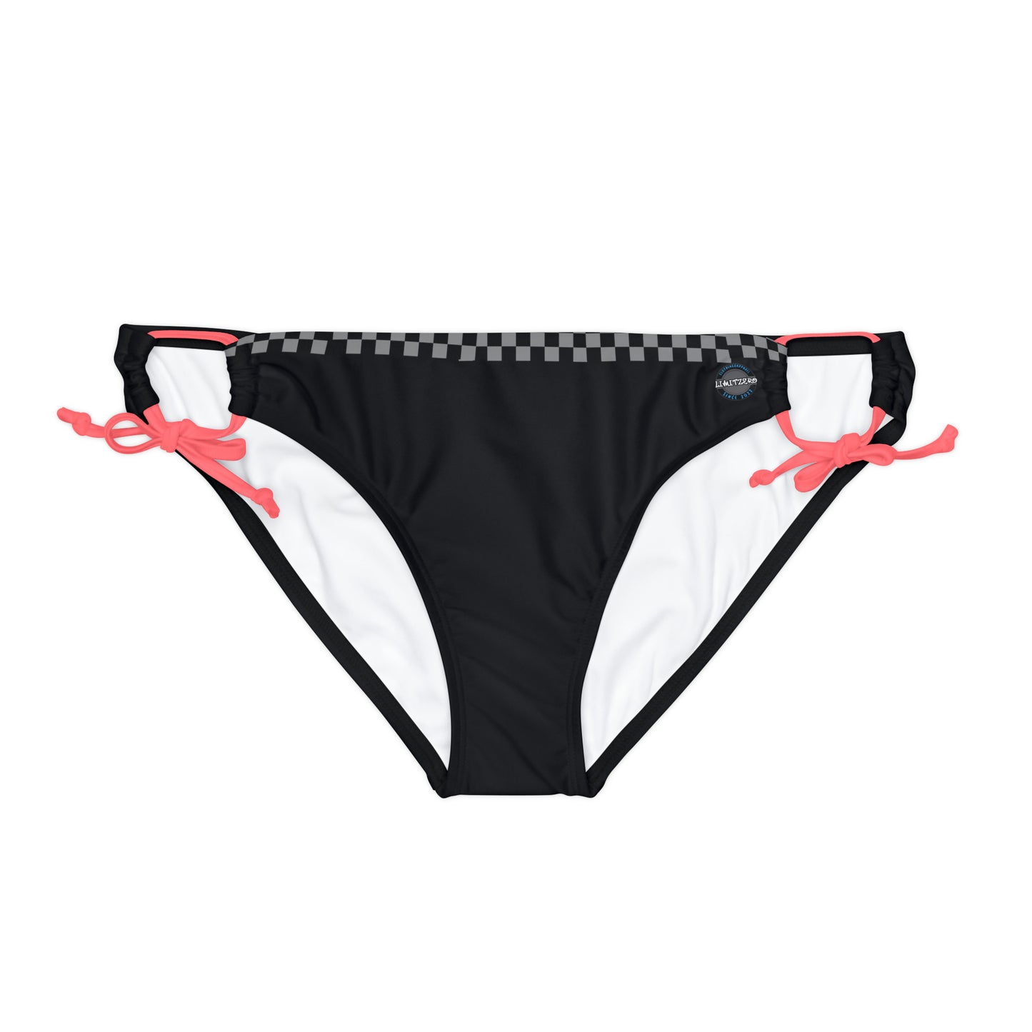 LimitZero Black Checkered Loop Tie Side Bikini Bottom (AOP)