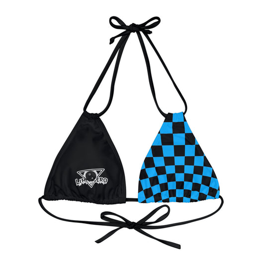 LimitZero Blue Half Checkered Strappy Triangle Bikini Top